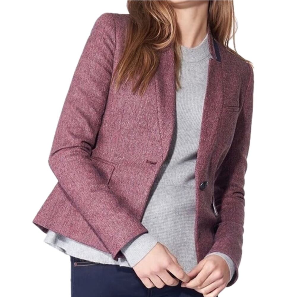 Veronica Beard Tate Herringbone Dickey Blazer Burgundy Wool Blend Jacket Size 2
